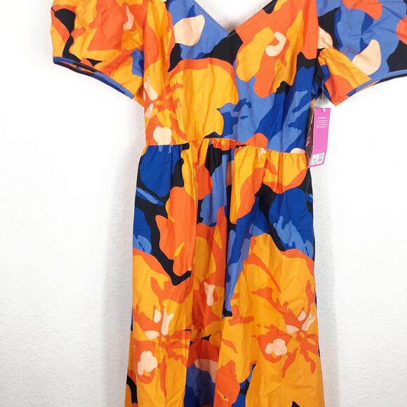 NWT Tabitha Brown Floral Print Puff-Sleeve Tie-Back Midi Dress Size 10 Cut Out - Picture 9 of 13